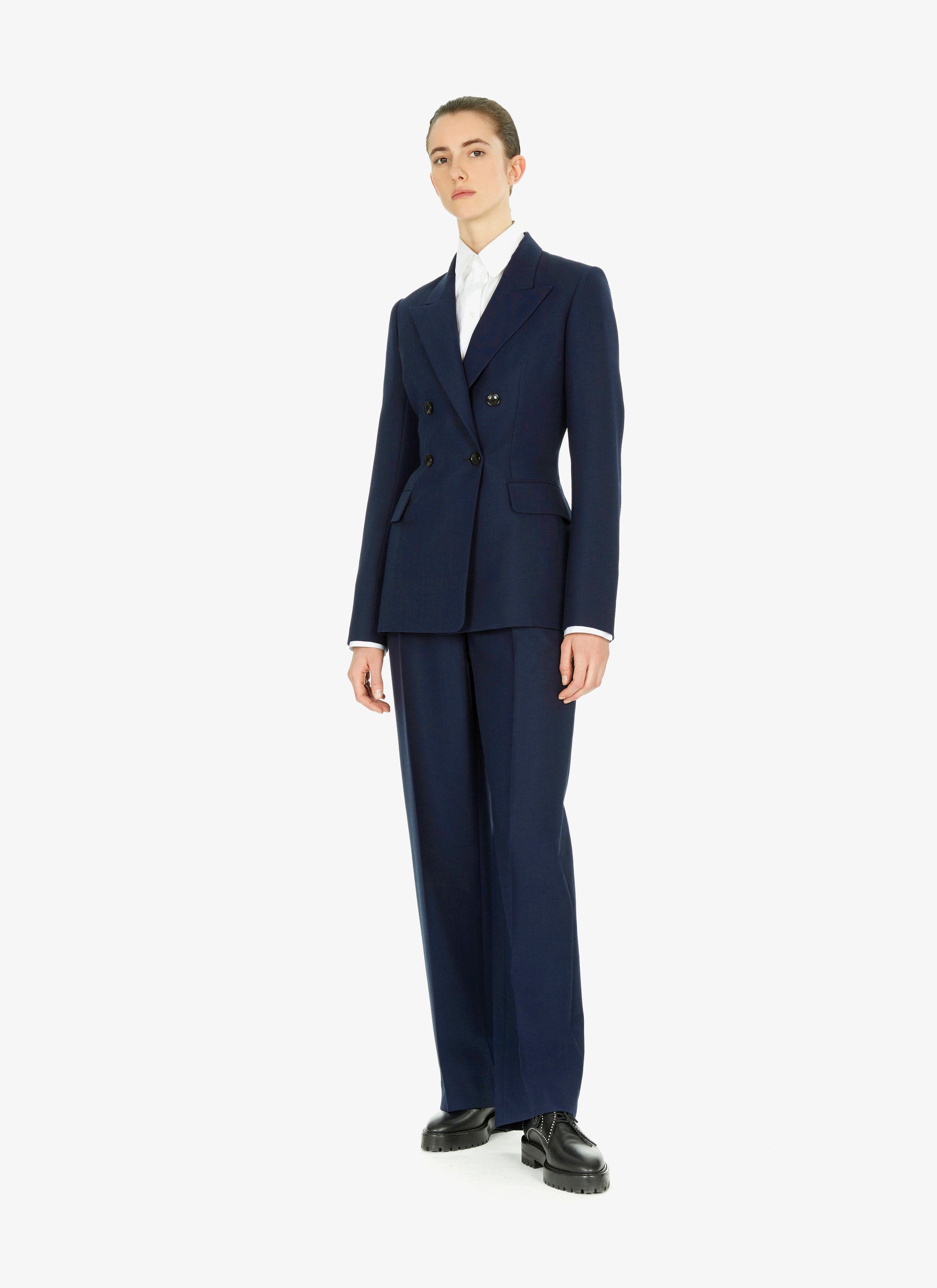 Pantalon droit à taille haute en laine - Noir