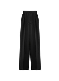 Pantalon droit à taille haute en laine - Noir