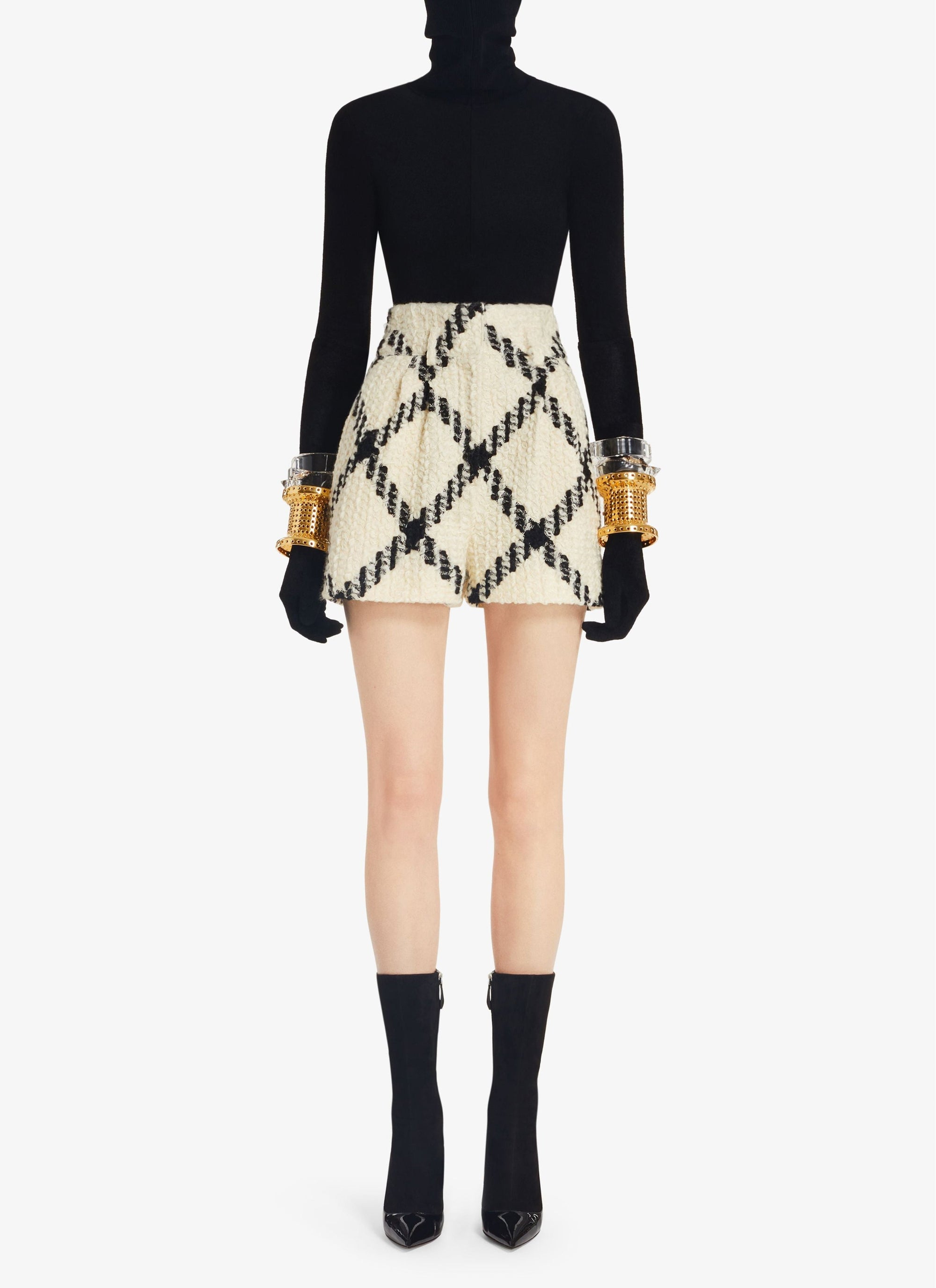 Short taille haute en laine - Blanc & Noir