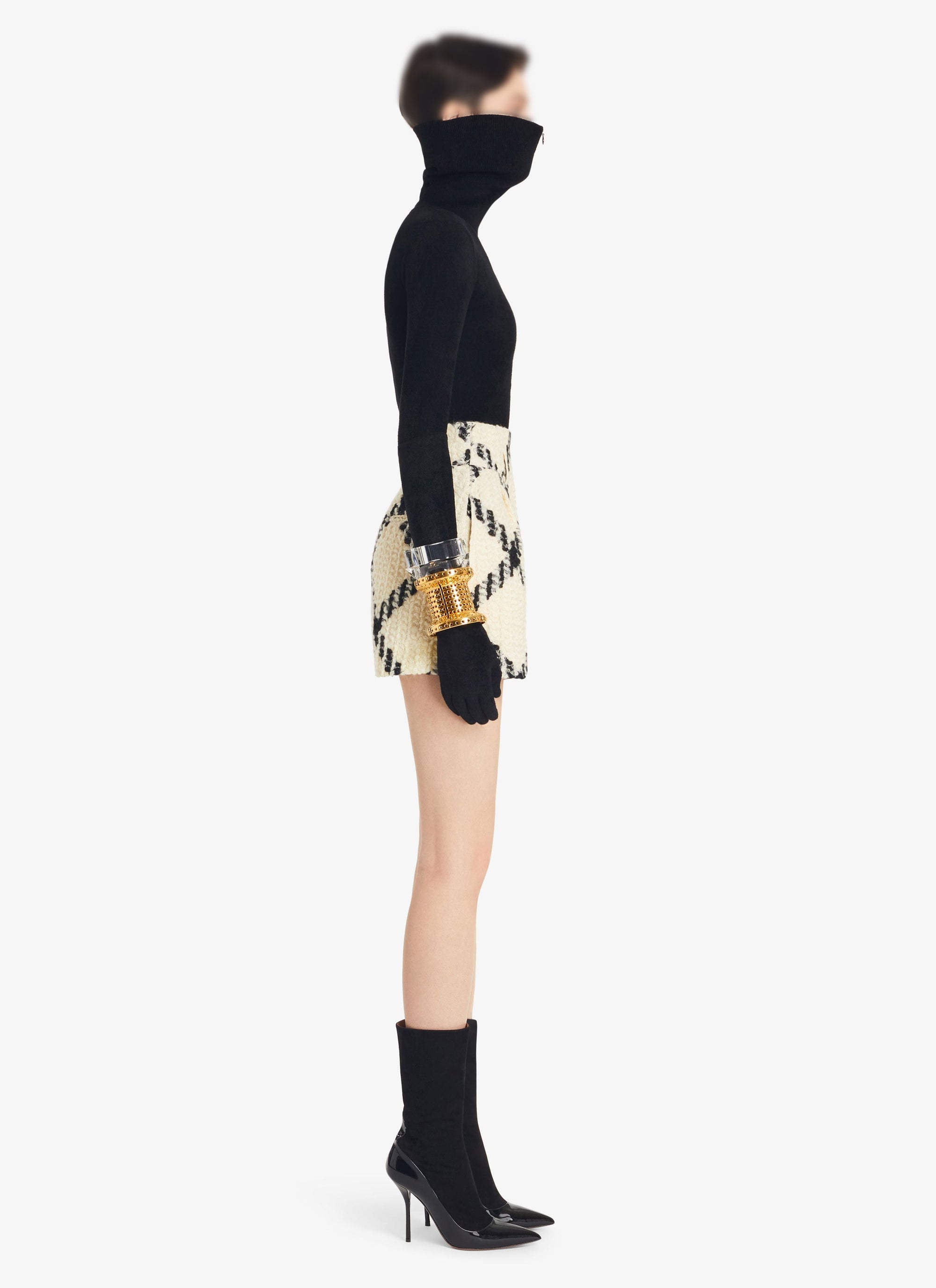 Short taille haute en laine - Blanc & Noir
