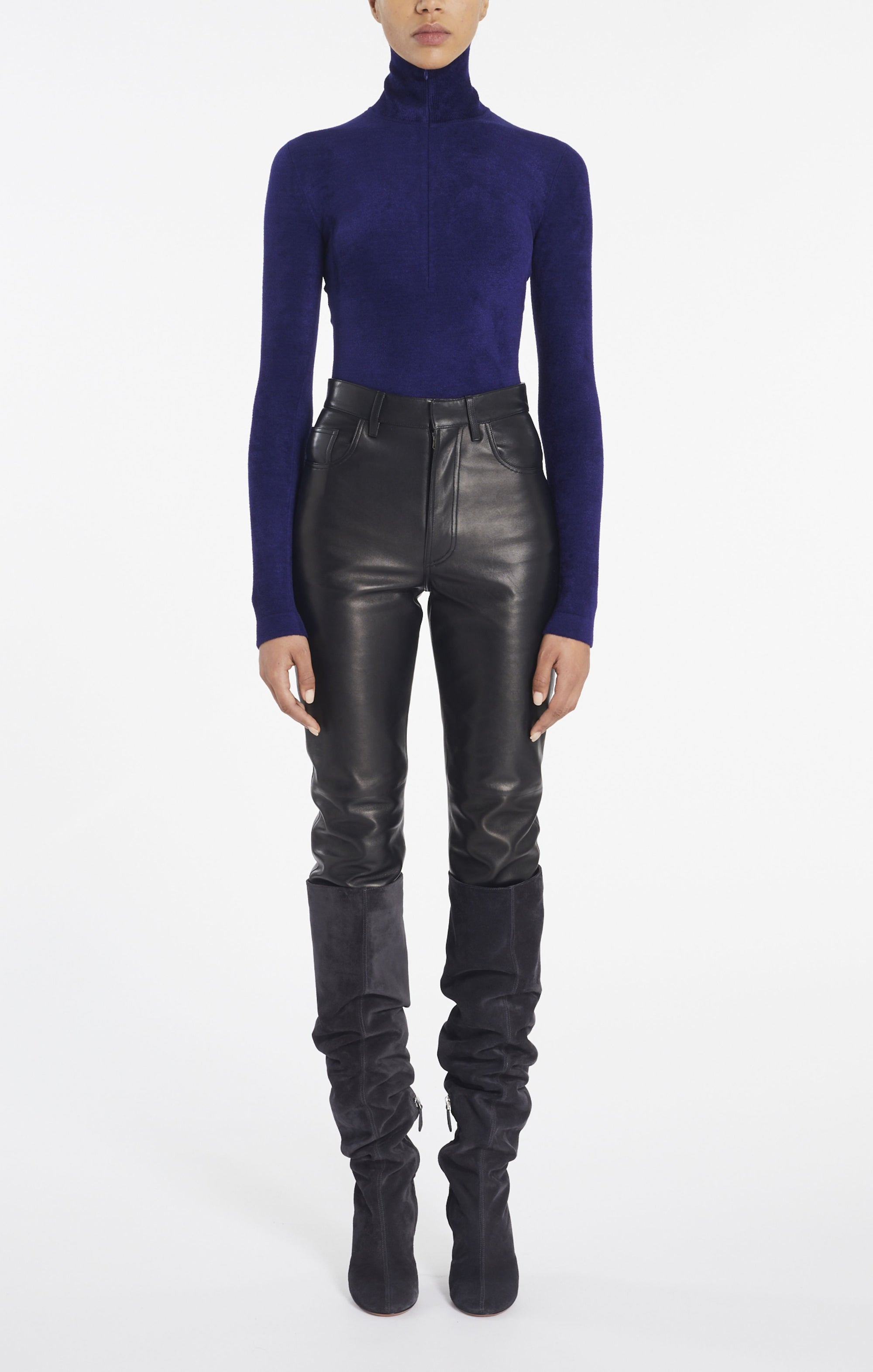 Pantalon taille haute en cuir - Noir Alaïa