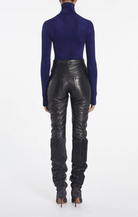 Pantalon taille haute en cuir - Noir Alaïa
