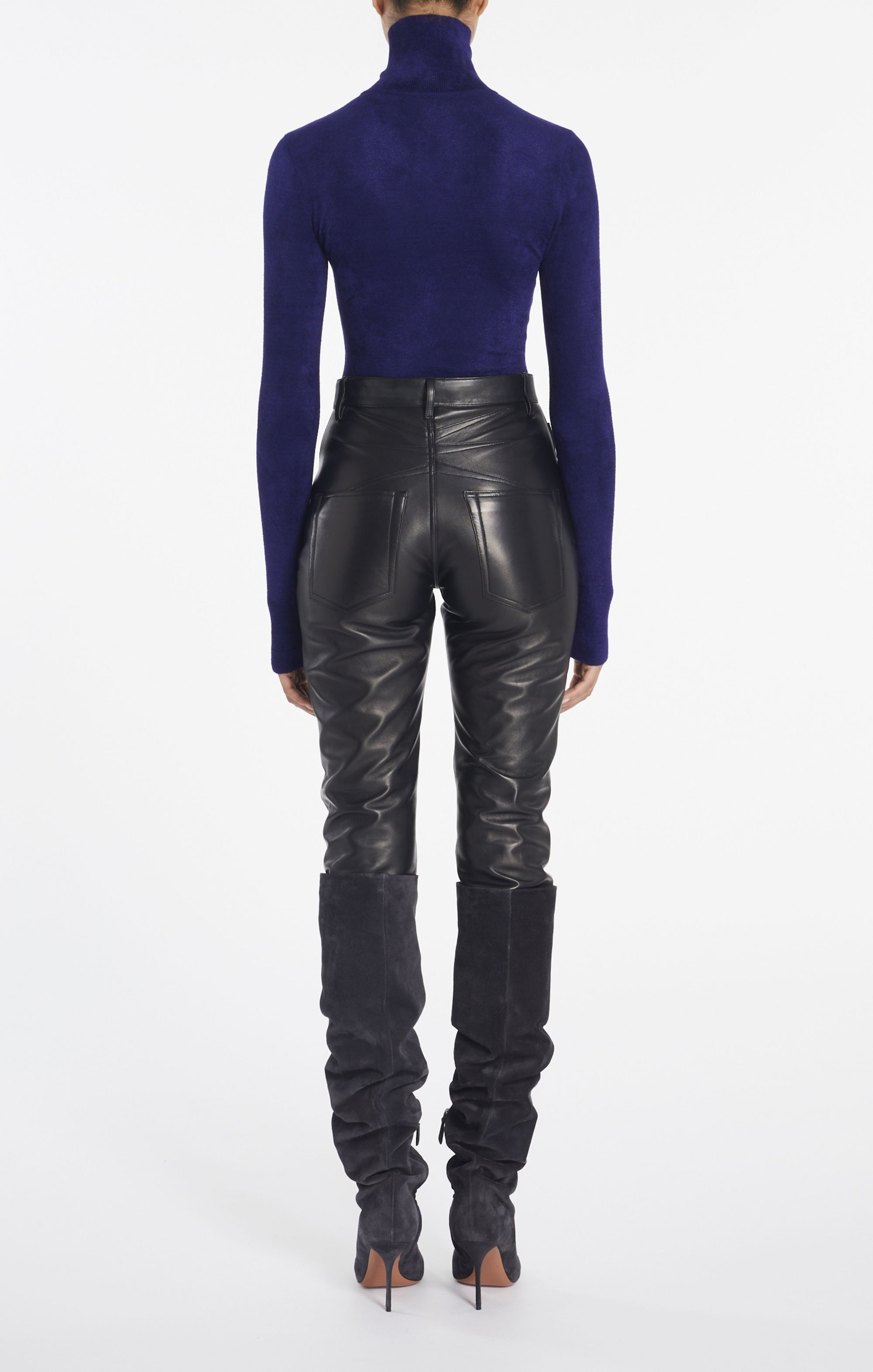 Pantalon taille haute en cuir - Noir Alaïa