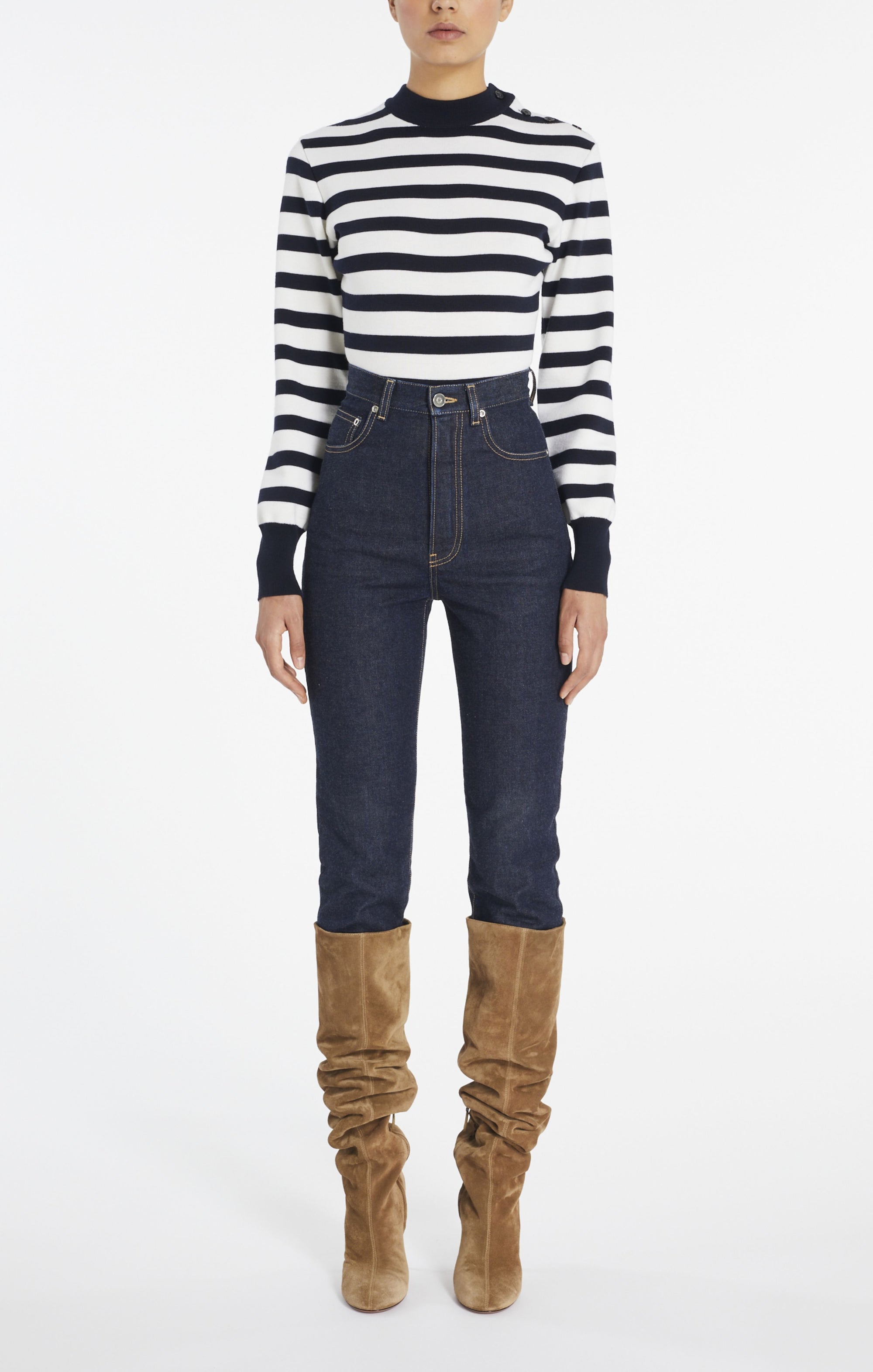 Pantalon taille haute - Bleu Denim