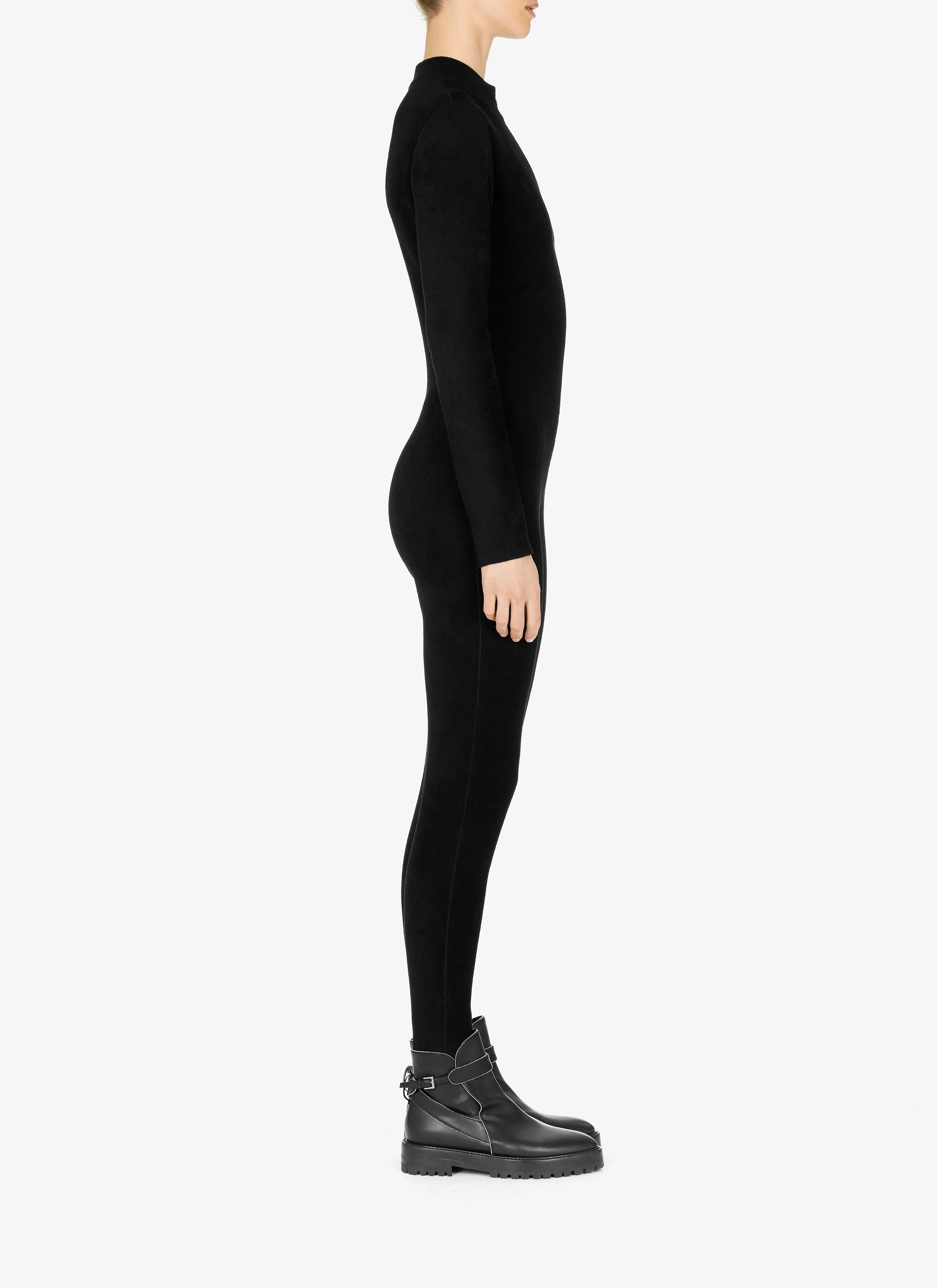 Wool blend zip-up jumpsuit - Black