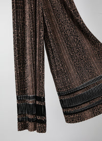 Pantalon large plissé imprimé animalier - Noir & Chair