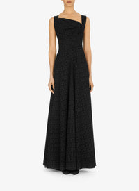 Flared maxi dress in wool graphic print - Black