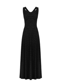 Flared maxi dress in wool graphic print - Black