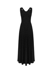 Flared maxi dress with graphic print in wool - Black