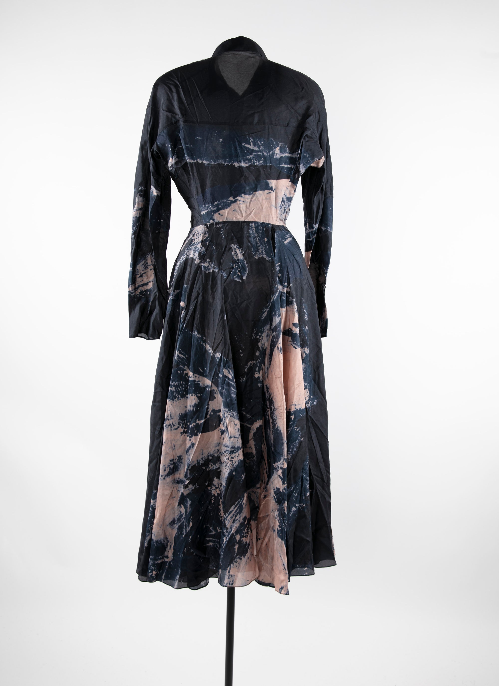 Printed silk maxi dress - Blue & Flesh