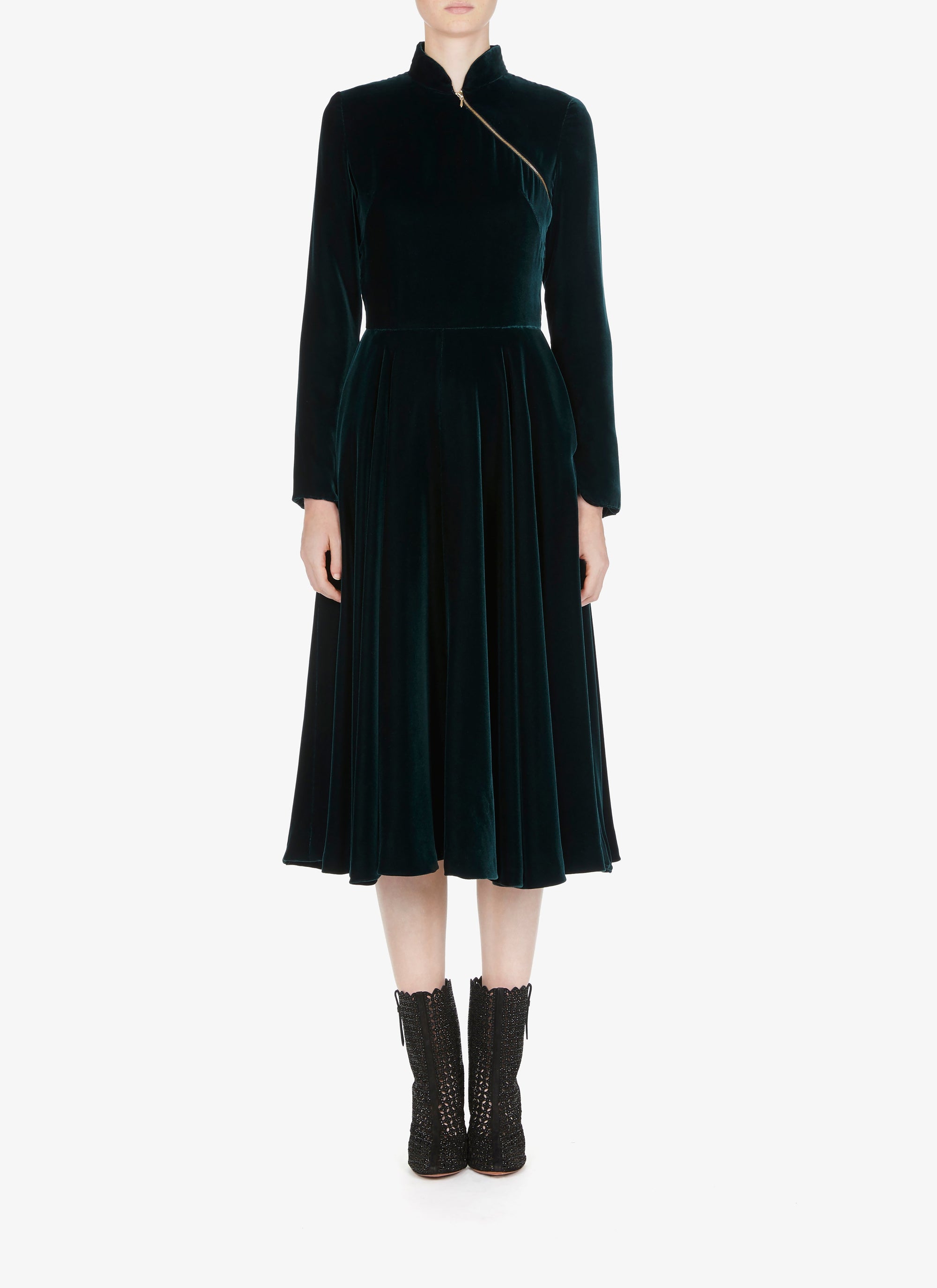 Robe longue fluide en velours - Foret