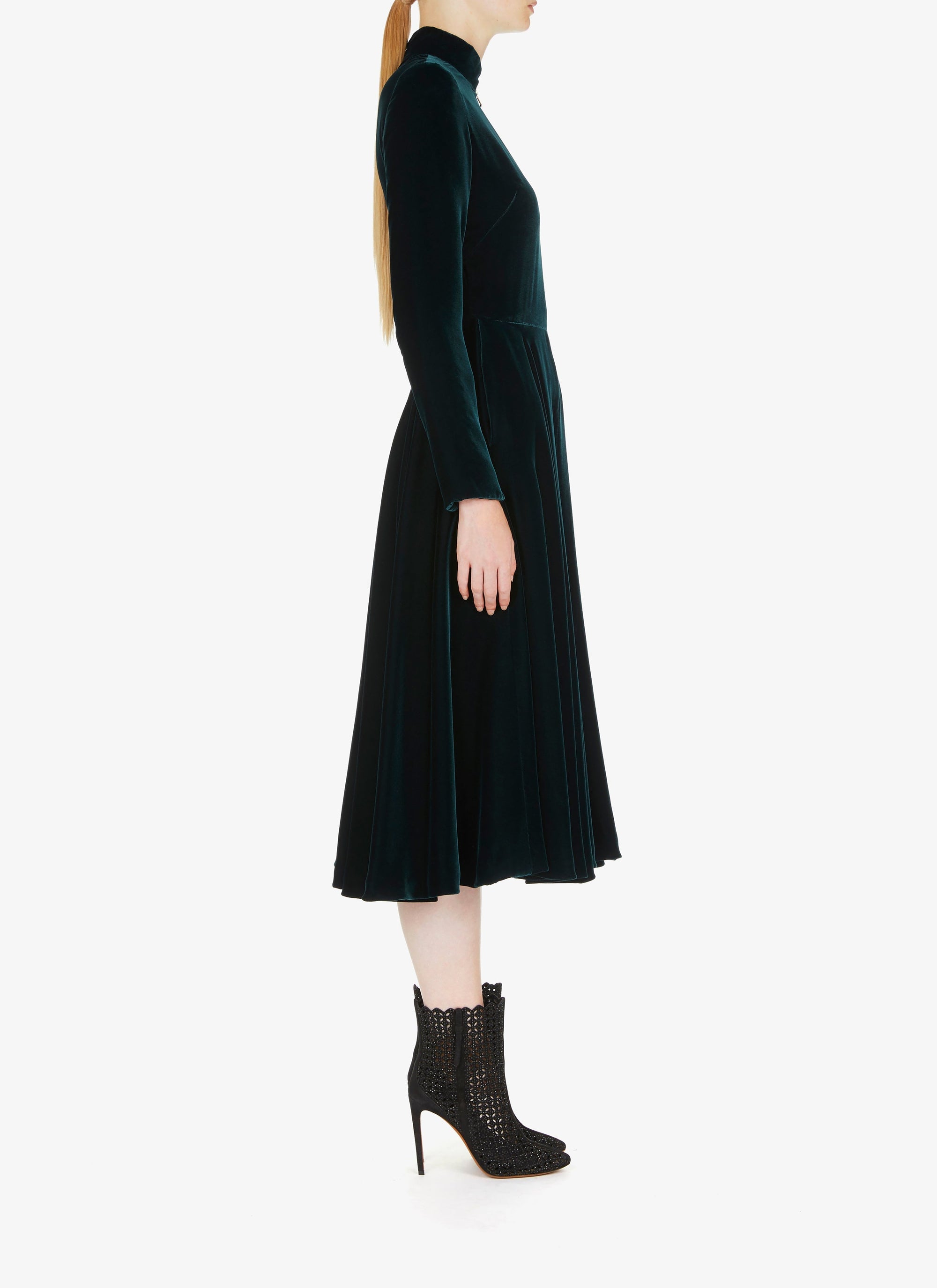Robe longue fluide en velours - Foret