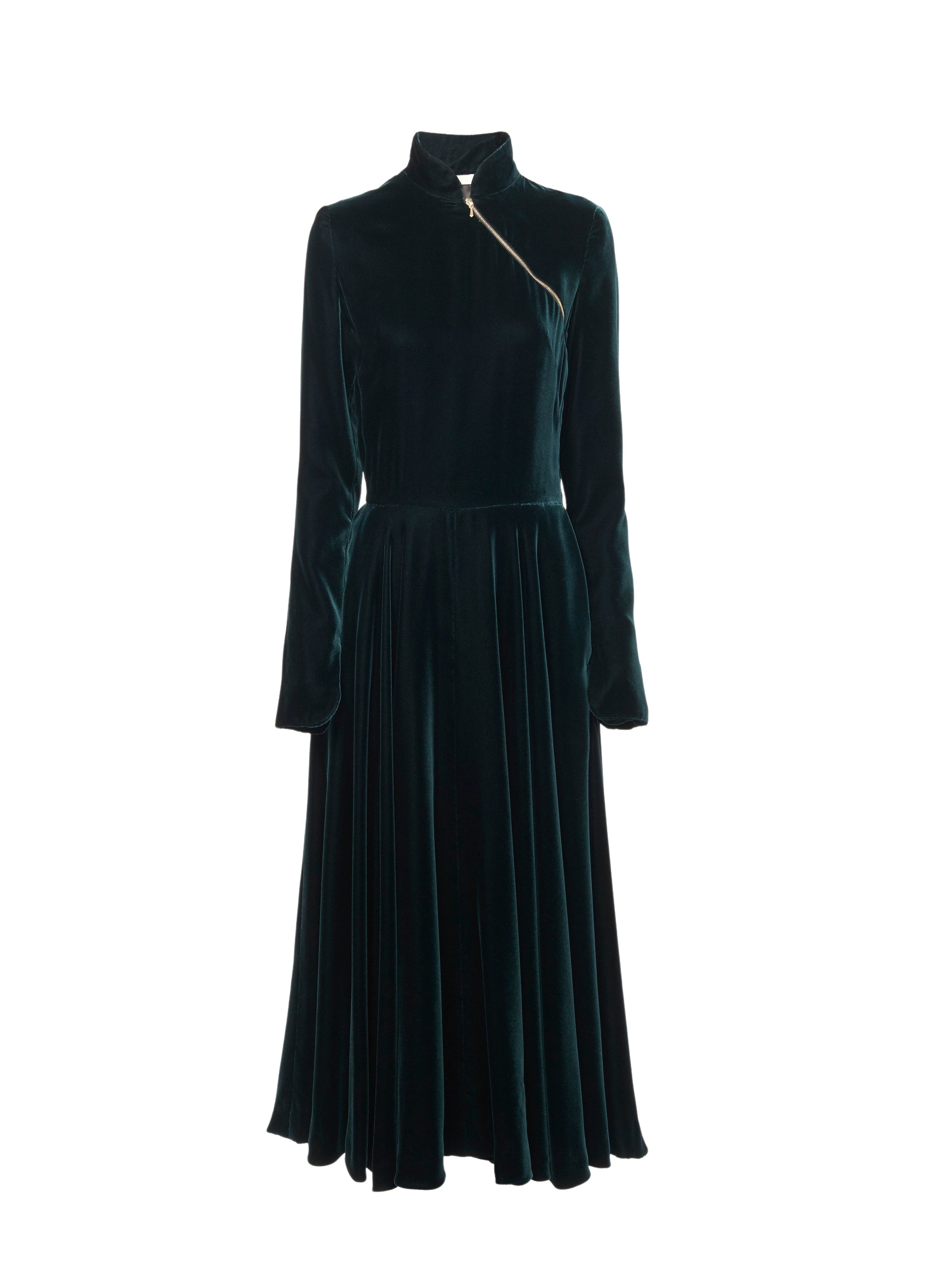 Robe longue fluide en velours - Foret