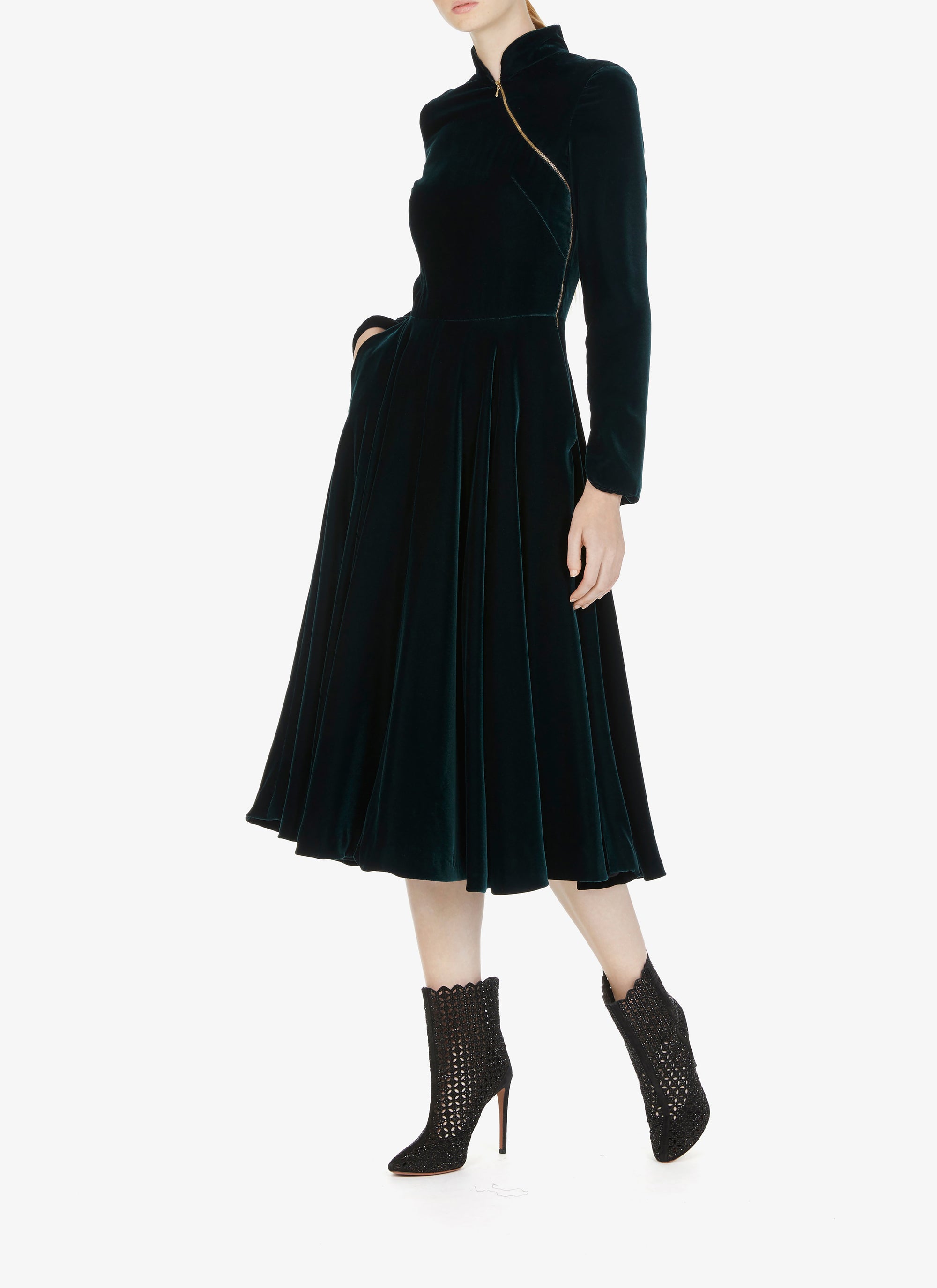 Robe longue fluide en velours - Foret