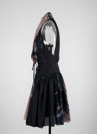 Robe évasée à imprimé floral en soie - Bleu & Chair