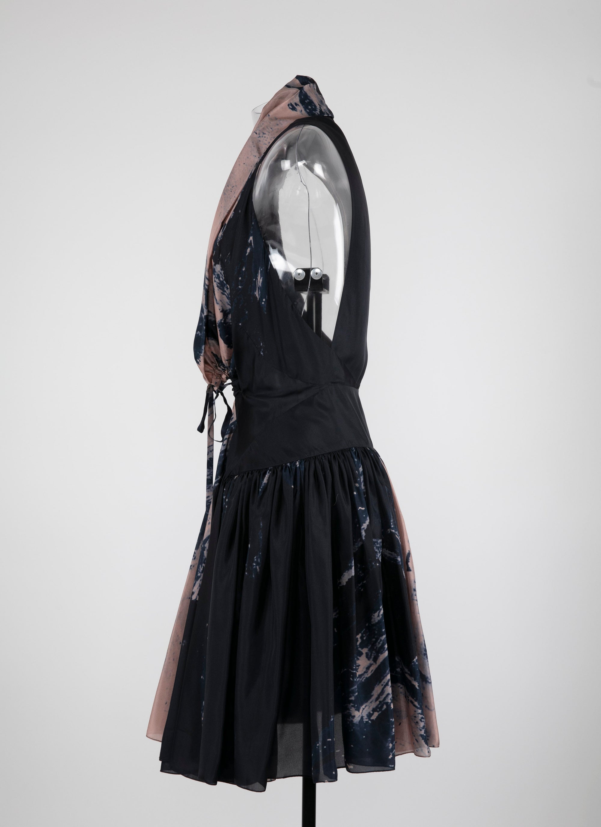 Robe évasée à imprimé floral en soie - Bleu & Chair