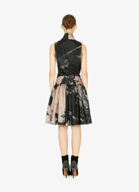 Silk floral print flared dress - Blue & Flesh