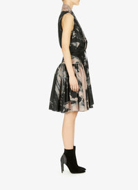 Robe évasée à imprimé floral en soie - Bleu & Chair