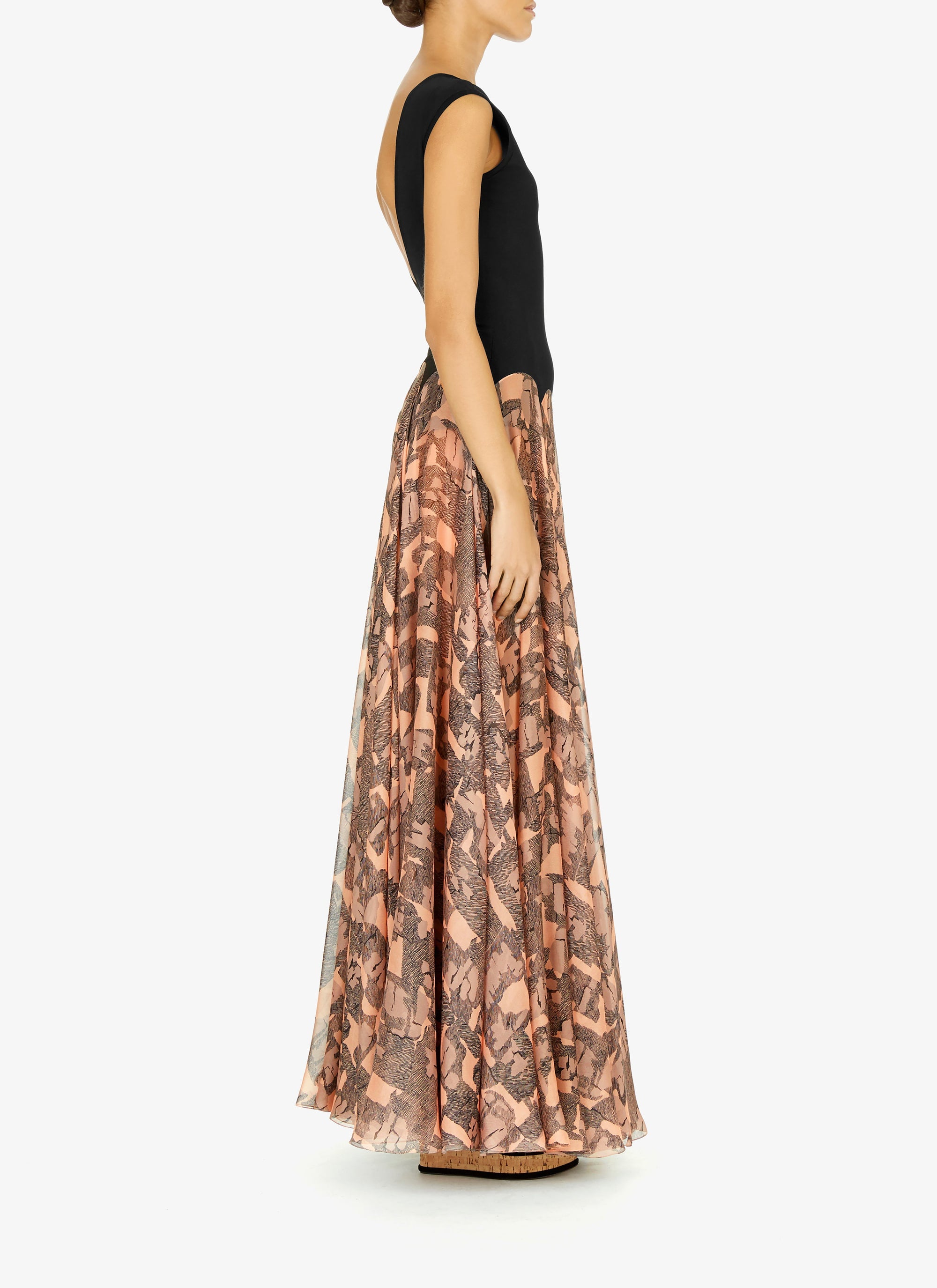 Robe longue plissée en soie - Chair & Beige