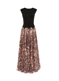 Robe longue plissée en soie - Chair & Beige