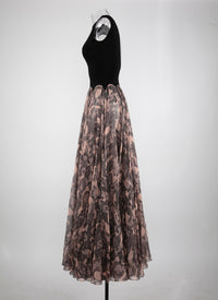 Robe longue plissée en soie - Chair & Beige