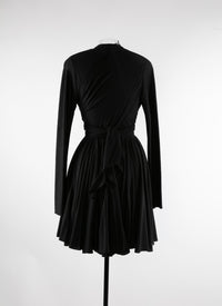 Robe courte nouée à la taille en laine - Noir