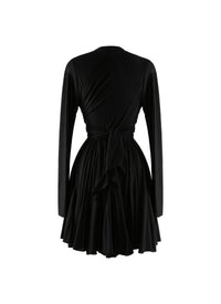 Tie waist short dress in wool - Black
