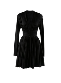 Robe courte nouée à la taille en laine - Noir