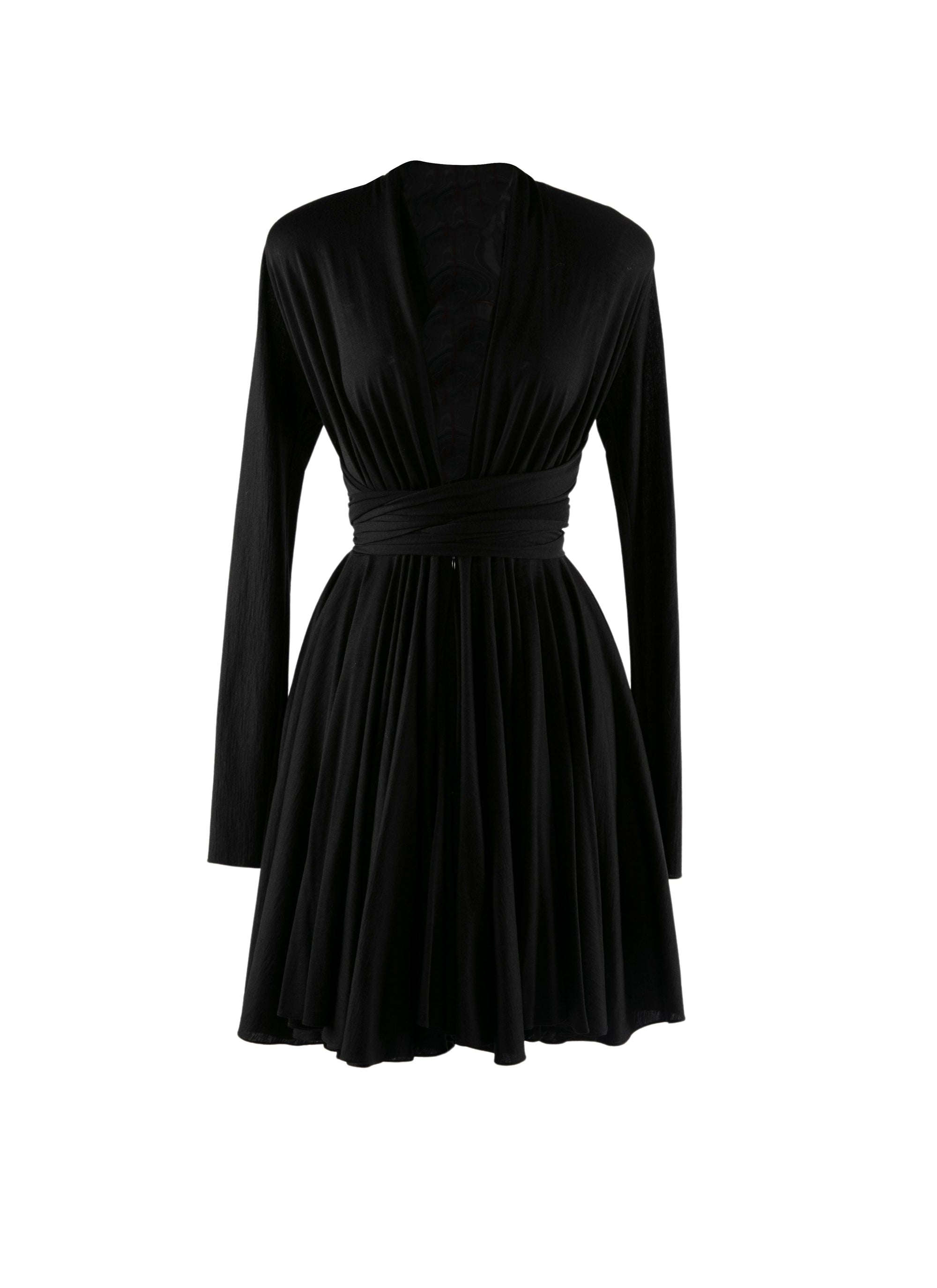 Robe courte nouée à la taille en laine - Noir