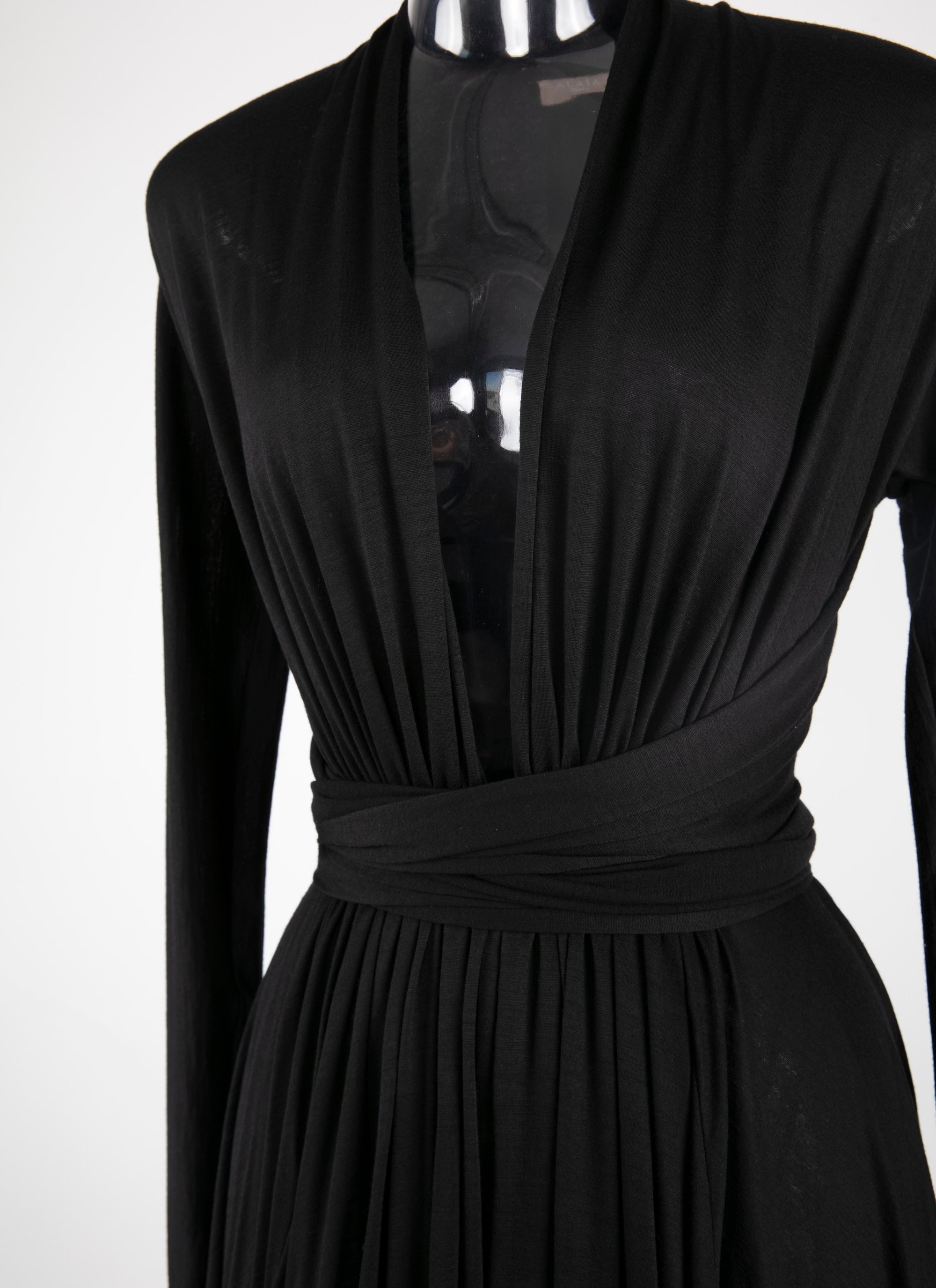 Robe longue à manches longues en laine - Noir