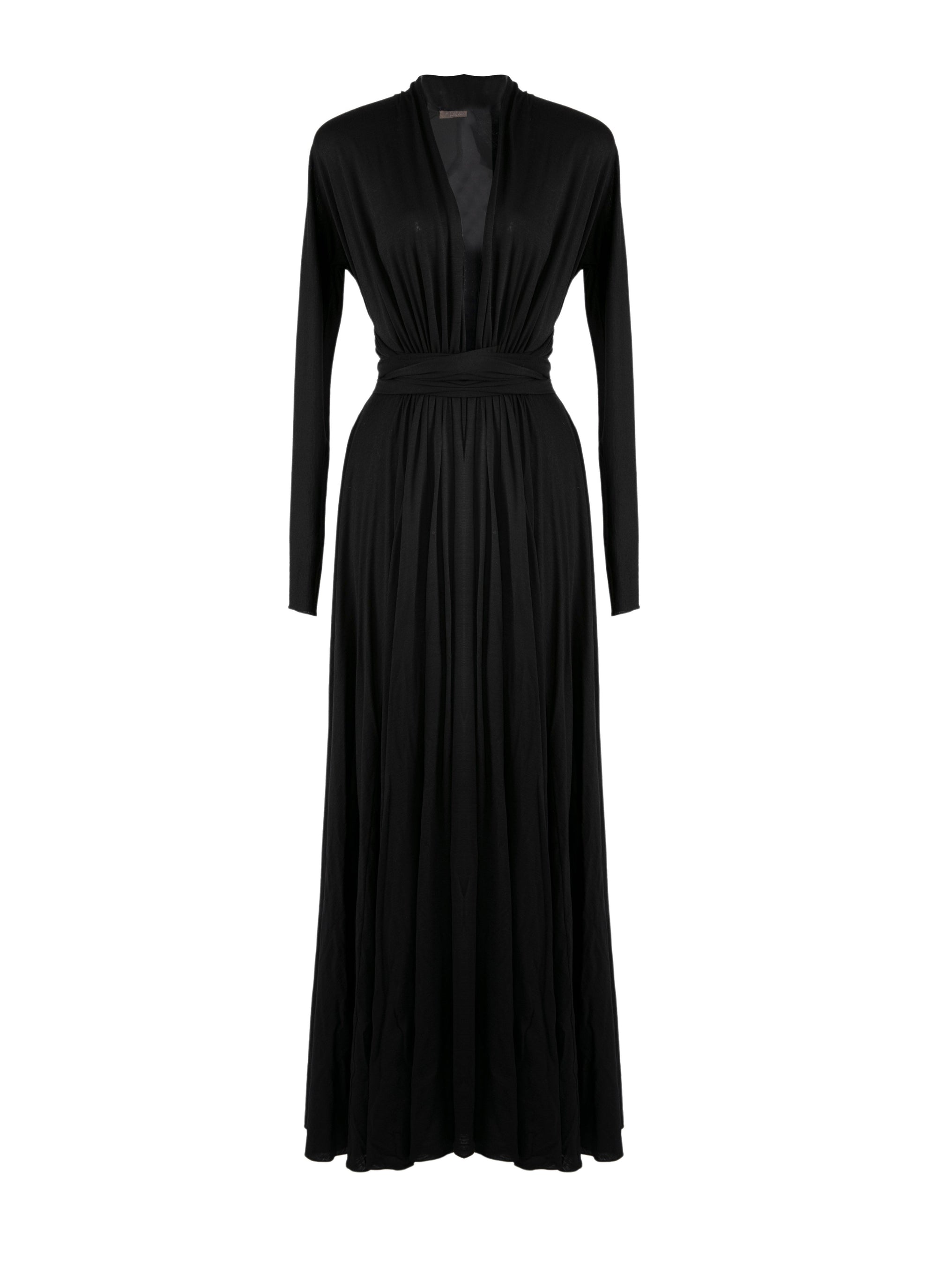 Robe longue à manches longues en laine - Noir