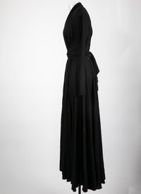 Robe longue à manches longues en laine - Noir