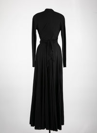 Robe longue à manches longues en laine - Noir