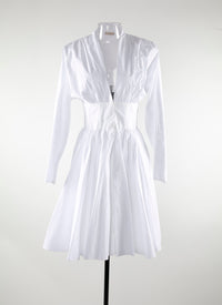 Robe courte évasée à manches longues cintrée - Blanc
