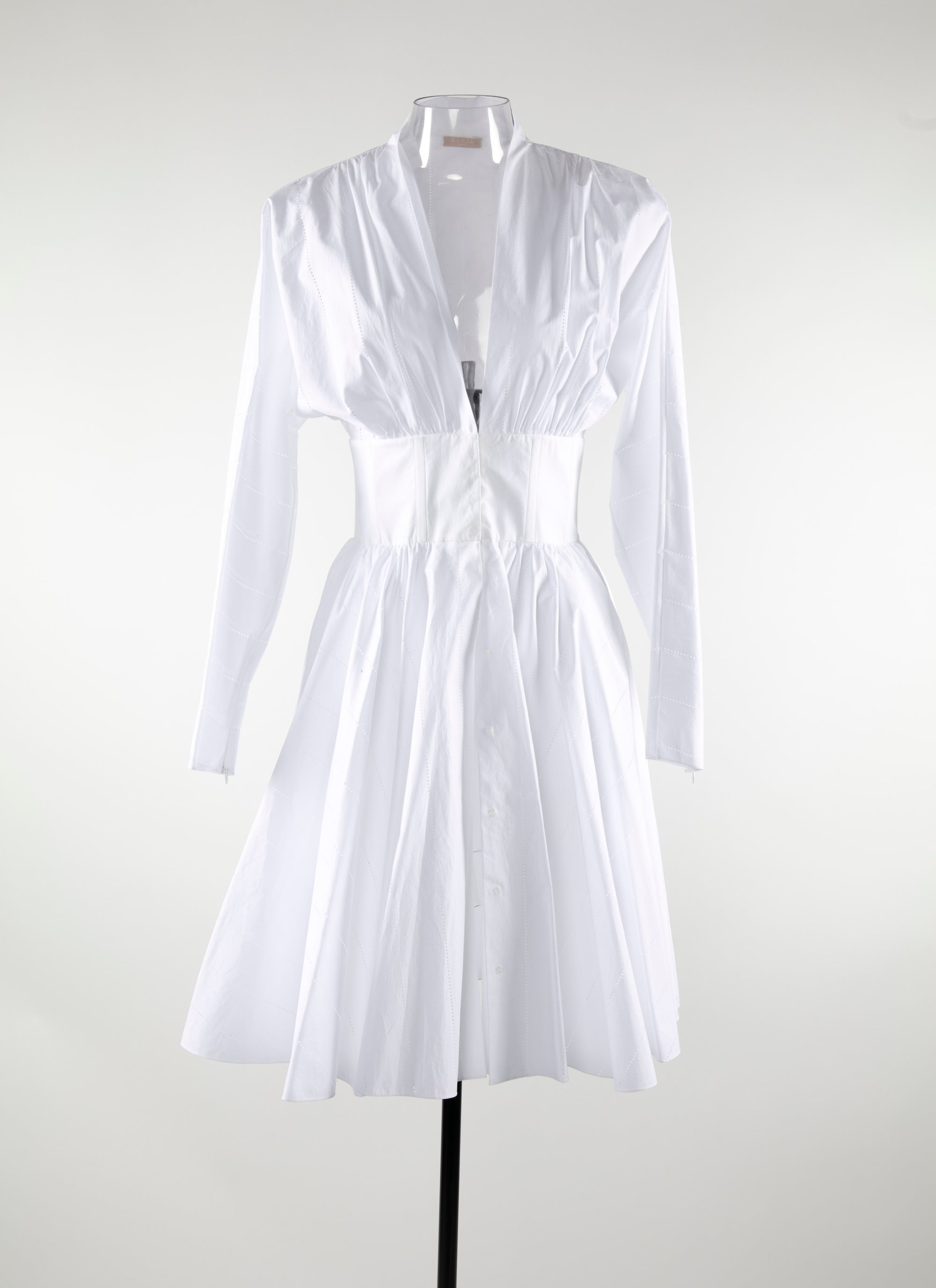 Robe courte évasée à manches longues cintrée - Blanc