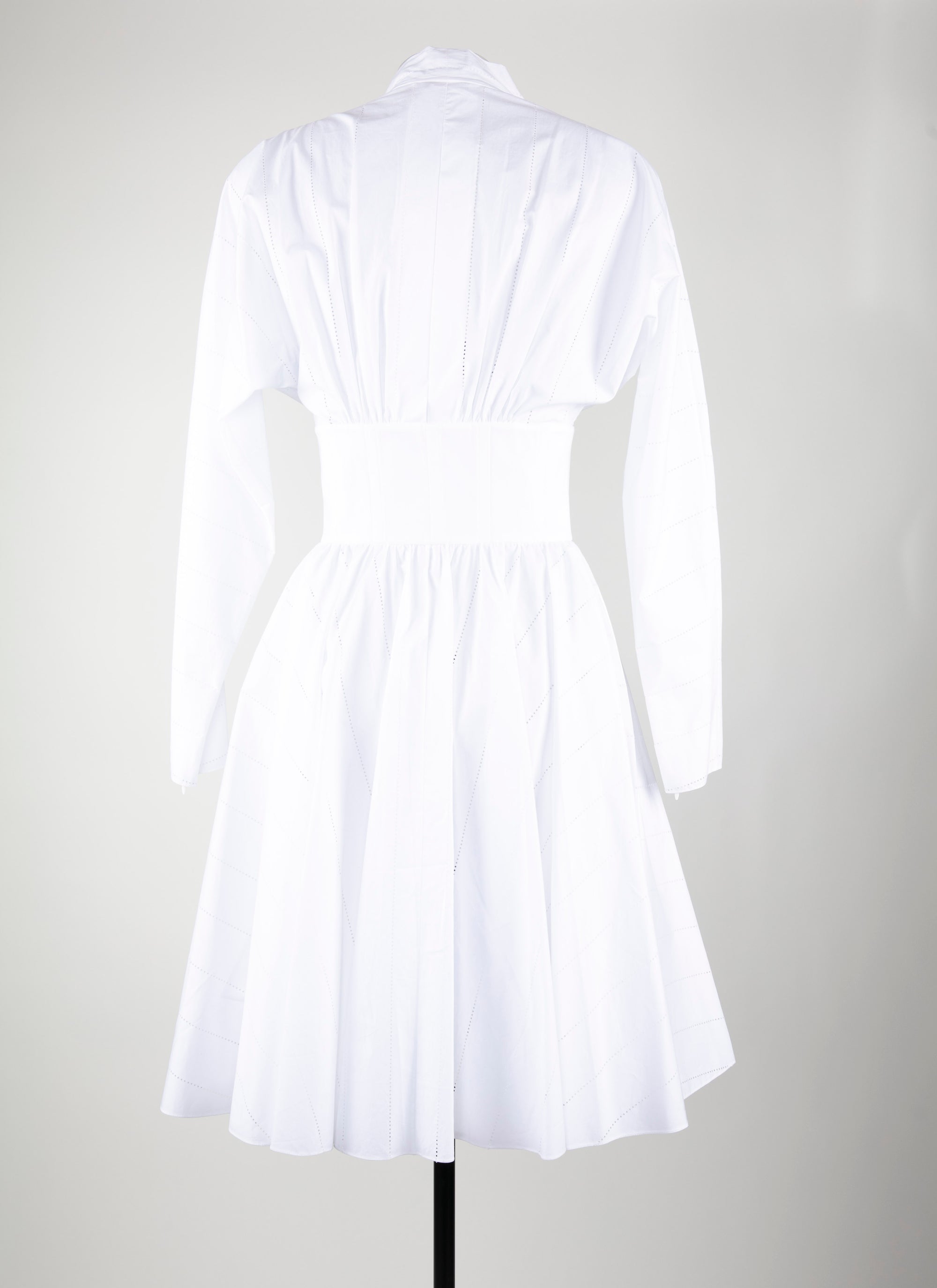 Robe courte évasée à manches longues cintrée - Blanc