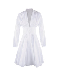 Robe courte évasée à manches longues cintrée - Blanc