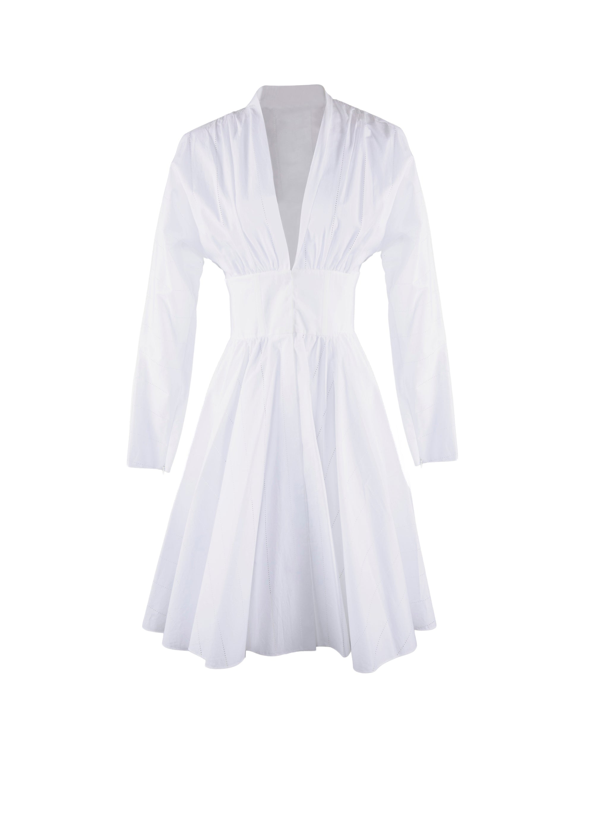 Robe courte évasée à manches longues cintrée - Blanc