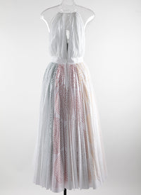 Robe longue sans manches évasée détails ajourés - Blanc