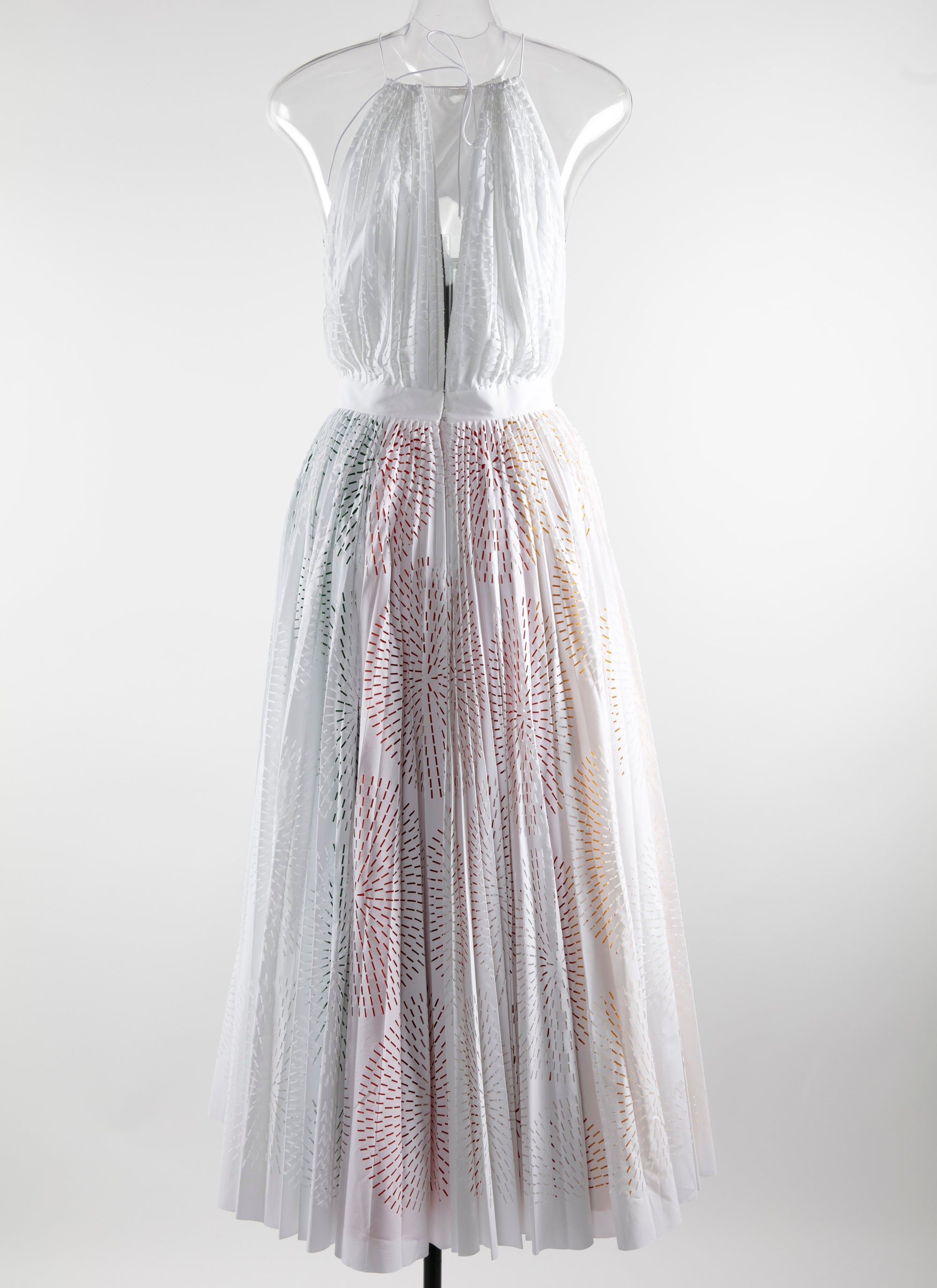 Robe longue sans manches évasée détails ajourés - Blanc