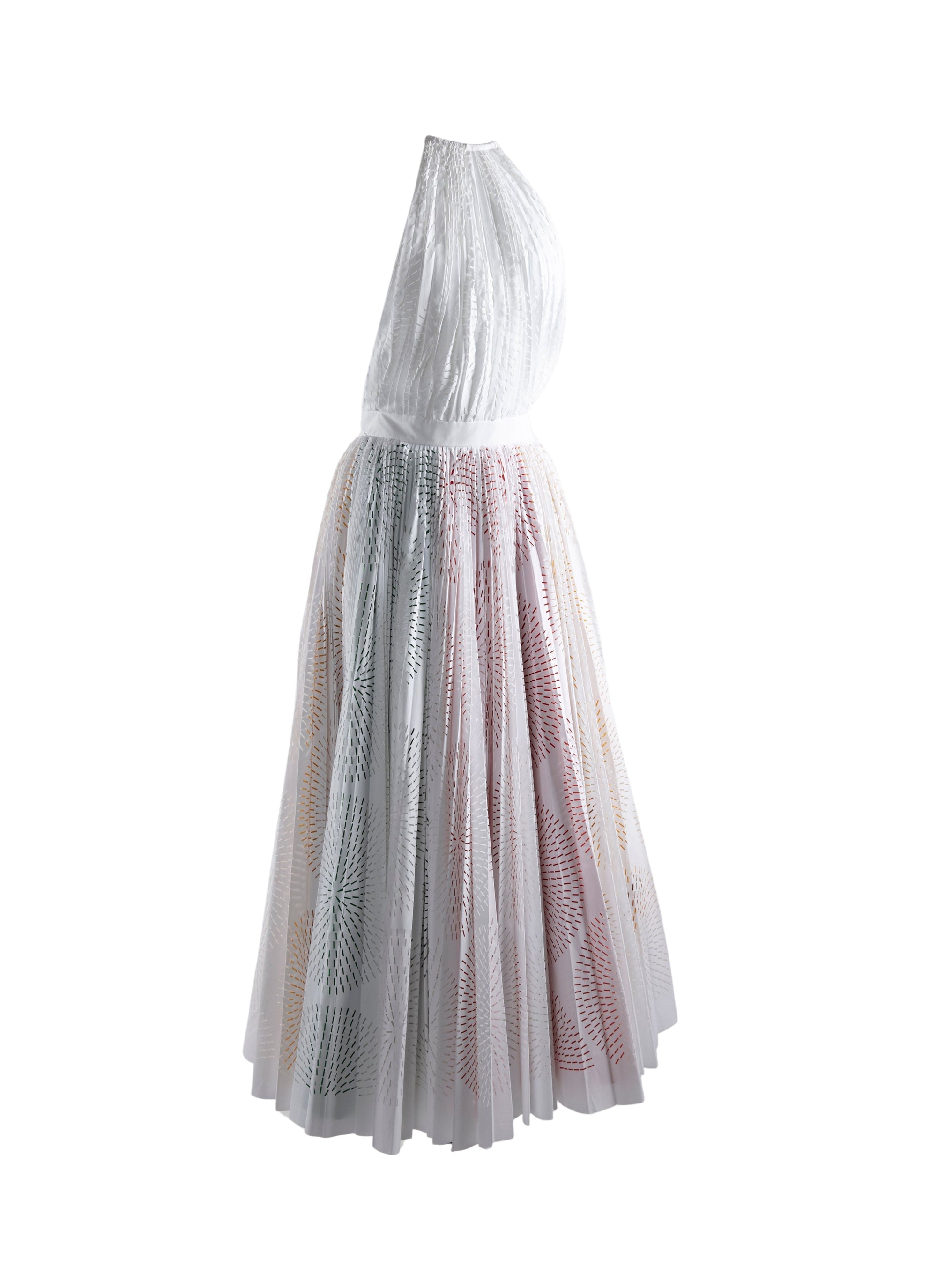 Robe longue sans manches évasée détails ajourés - Blanc