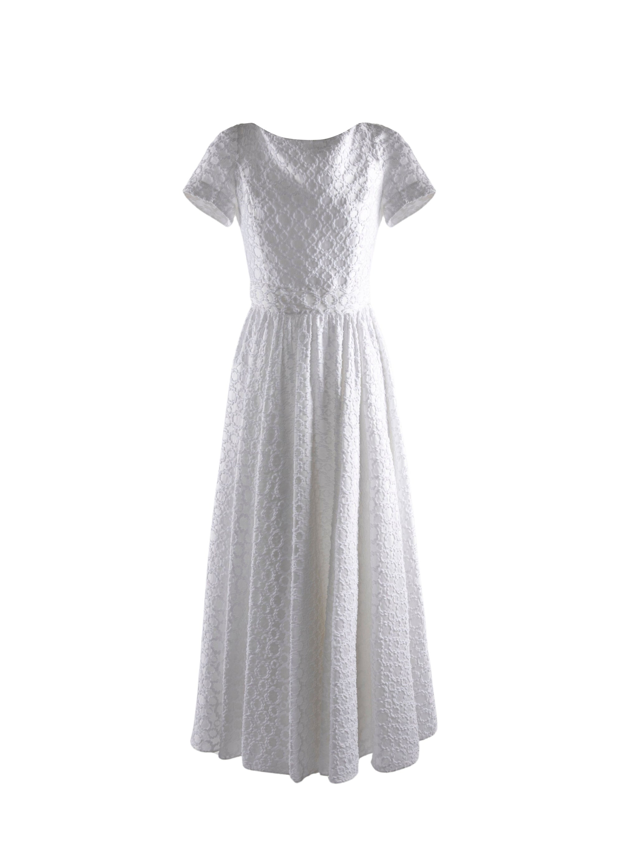 Robe longue à manches courtes dos nu en soie - Blanc