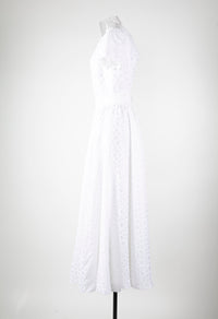 Robe longue à manches courtes dos nu en soie - Blanc
