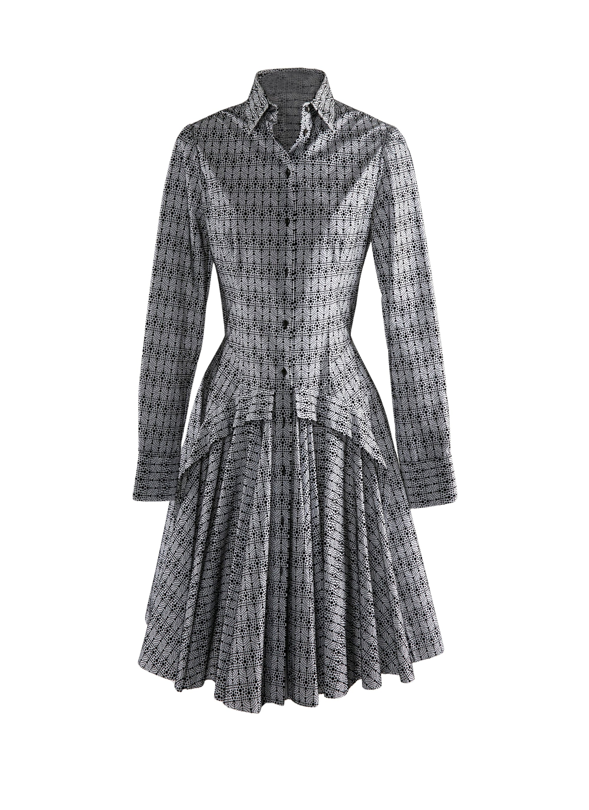 Short Printed Shirt Dress - White & Black