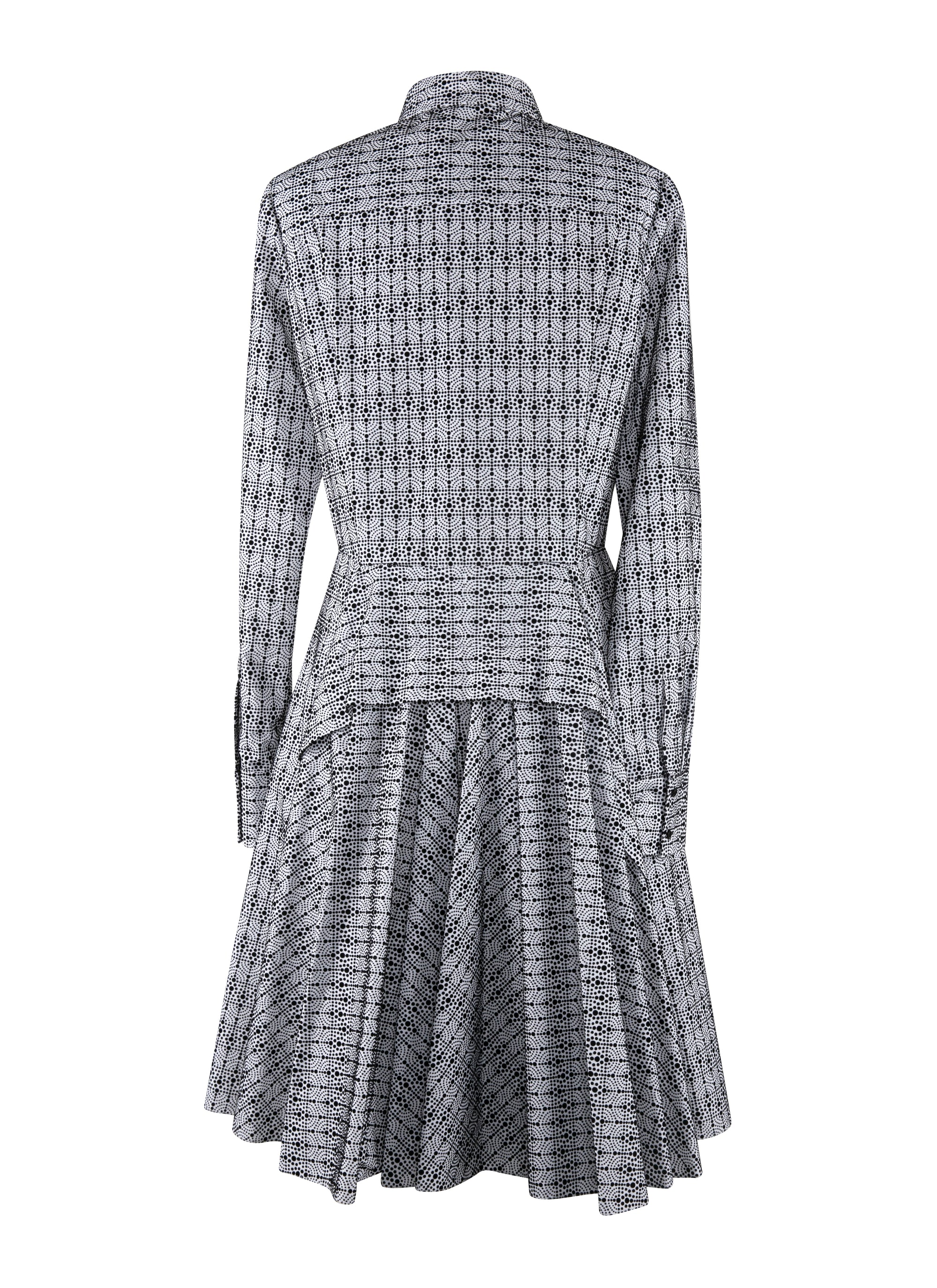 Short Printed Shirt Dress - White & Black
