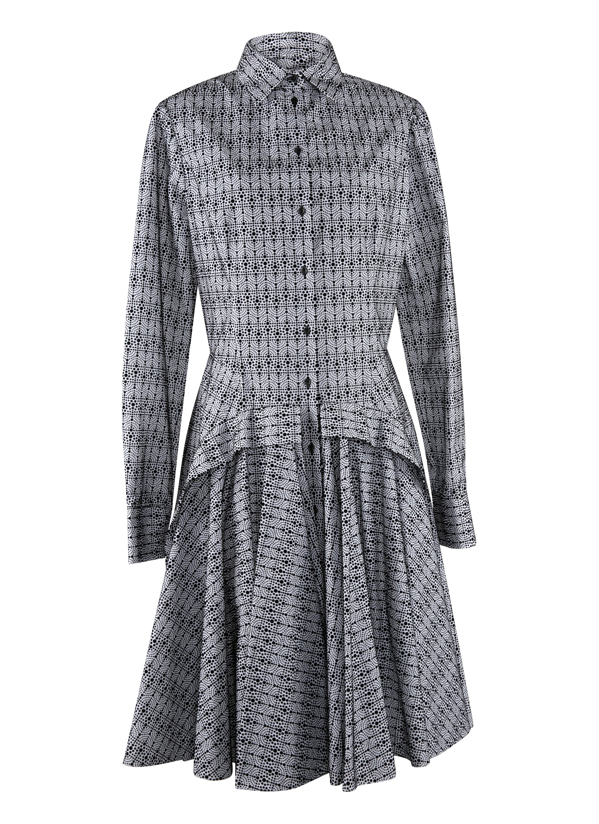 Short Printed Shirt Dress - White & Black