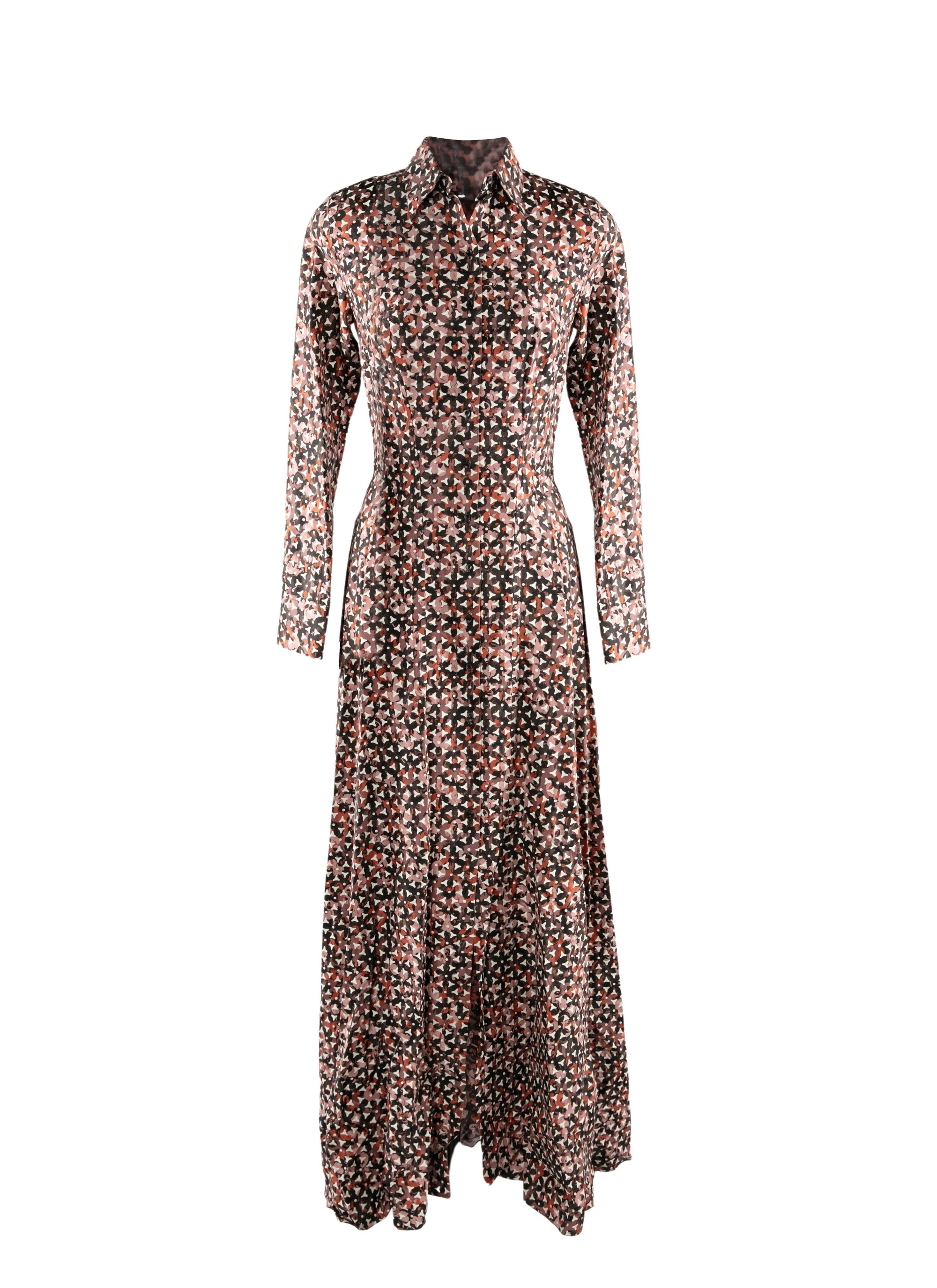 Flared printed silk maxi dress - Khaki & Bois de Rose