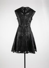 Robe regular sans manches en cuir - Noir
