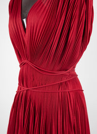Robe longue plissée sans manches ceinturée - Rouge