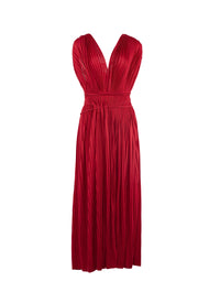 Robe longue plissée sans manches ceinturée - Rouge